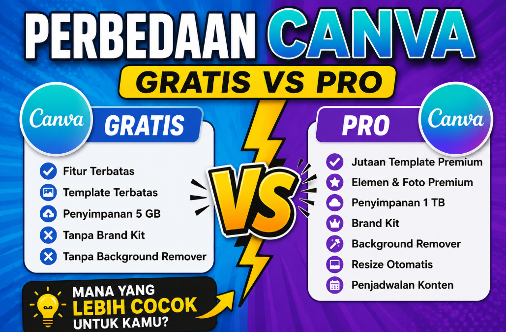 perbedaan canva gratis dan pro